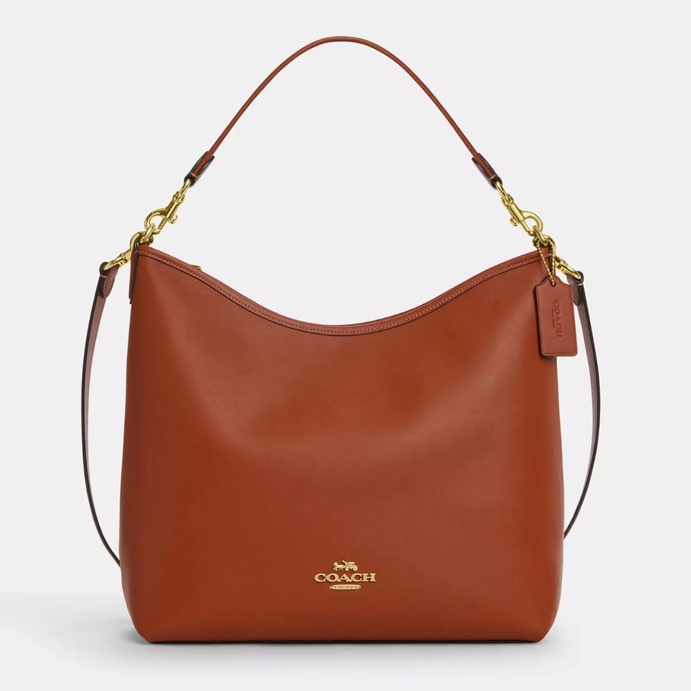 NWT Coach Large Laurel Leather Shoulder and Crossbody Bag Tan with gold accents